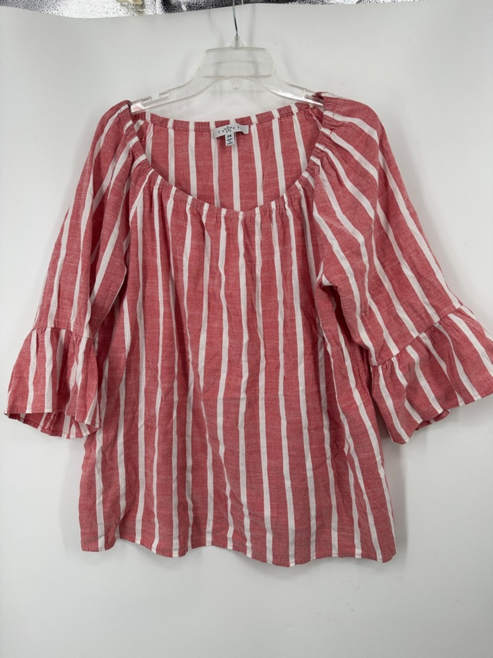 Fever Red and White Striped Ruffle-Sleeve Peasant Blouse